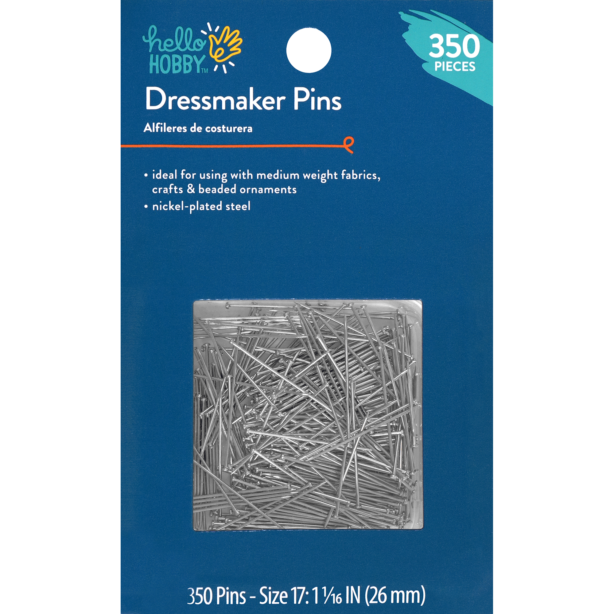 Hello Hobby Dressmaker Size 17 Steel Silver Pins (350 Count)